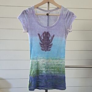 Free People Ombre Scoop Neck Tee in Lavender, Blue and Green